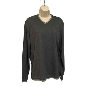 Murano Mens Slim Fit Long Sleeve V-Neck Cotton T-Shirt Charcoal Gray‎ Large